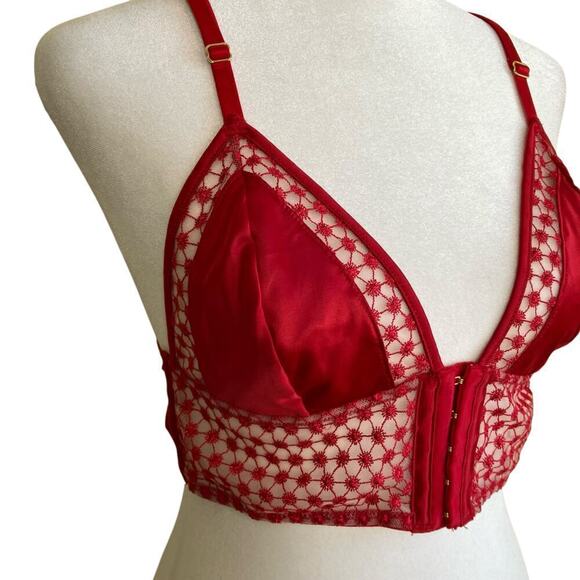 Victoria Secret Luxe Starburst Long Line Triangle Bra Red Sexy Strappy Satin M - Picture 6 of 16